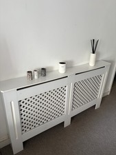 White Wooden Slatted Grill Radiator Cover