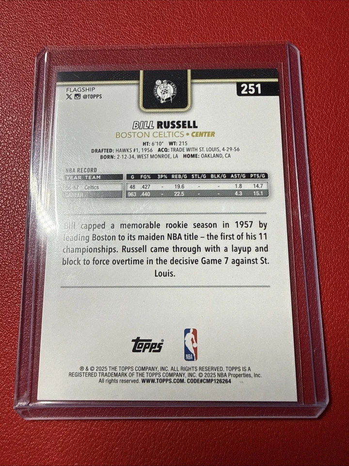 Bill Russel Celtics Blackout 2025-26 Topps Baloncesto Black Friday/50 Foto 2 de 3