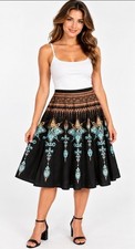 Angie Women’s Sz M Black Boho Midi Skirt Sequin Tribal Flowy A-Line NWT T100 