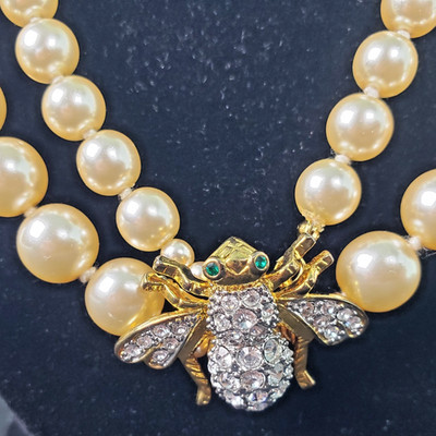 Joan Rivers Classics Double Strand Faux Pearl Necklace w/Bumblebee Clasp w/Bag