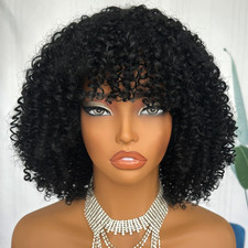 Short Curly Wigs with Bangs for Black Women Afro Kinky Curly Hair Wig Natural Bl