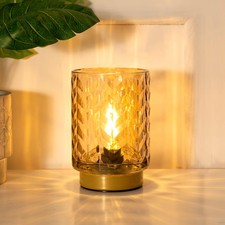 Battery Operated Lamp with Timer, Small Decorative Table Lamp Ambient, Glass ...