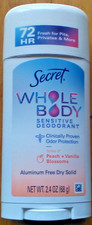 Secret Whole Body Deodorant Dry Solid Peach Vanilla Blossoms Aluminum free 2.4Oz