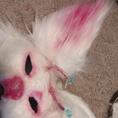 White Pink Faux Fur Animal Face Mask Adjustable Strap Halloween Adult Unisex
