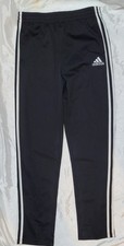 Adidas Boys XL 18/20 Black Striped Track Pants Elastic Waist Activewear