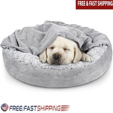 Small Dog Bed Cat Bed Hooded Blanket Cozy Cuddler Anti-Anxiety Cave Bed Gray New