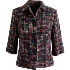 Coldwater Creek Black Multicolor Woven Tweed Button Front Jacket Womens Size 6