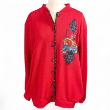 Vintage 90  s Alfred Dunner Red Button-Down Cardigan   Size M Cottagecore Retro