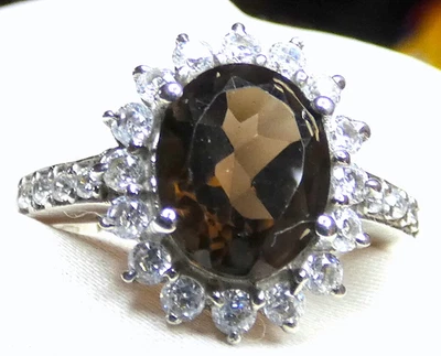 🤎 Ring Rauchquarz Bergkristall 925 Silber rhodiniert Gr 17,5 (55) UNIKAT NEU 🤎 - Bild 1 von 4