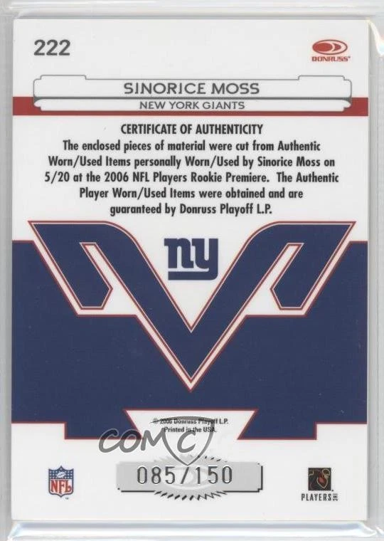 2006 Leaf Certified Materials Freshman Fabric Mirror Red Sinorice Moss Rookie RC - Image 2 of 2