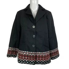 Victor Costa Blazer Womens Sz S Black Red Cotton Jacket Embroidered Lightweight
