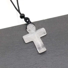 Natural Clear Quartz Crystal Cross Pendant Chakra Healing Stone Charms Necklace