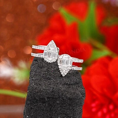 0.56 Karat Birne & Baguette Diamant Halo Ring 18k Weiss Gold Verlobung Hochzeit - Bild 1 von 4