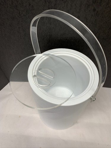 VTG WHITE Mid Century Modern Tall Ice Bucket Morgan Lucite Acrylic Faux reptile - Picture 3 of 6