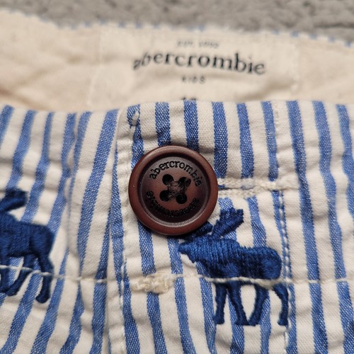 Abercrombie Kids Shorts Boys 12 Blue White Stripes Seersucker Chino Preppy Moose - Picture 3 of 8