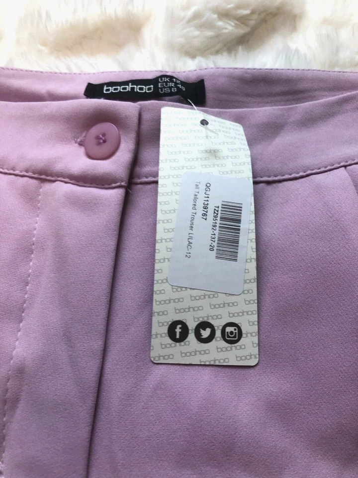 Pantalones de mujer Boohoo lila a medida pierna recta cintura alta talla 12 Foto 4 de 4