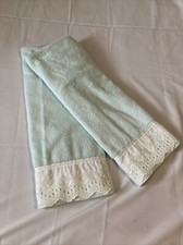 VTG Dundee Bath Towel Set 100% Cotton Light Green With White Lace Trim USA Made
