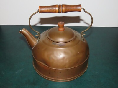 1930s PAUL REVERE 1801 COPPER TEA KETTLE POT WOOD HANDLE PRIMITIVE