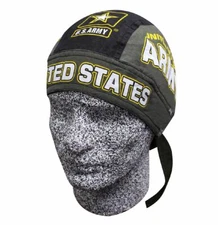 US Army Military Doo Rag Head Wrap Skull Cap Durag Sweatband Combat Stars Black