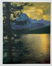 Thy Woods and Templed Hills Vintage 7x9 Calendar Art Print Mountains Lake Sunset