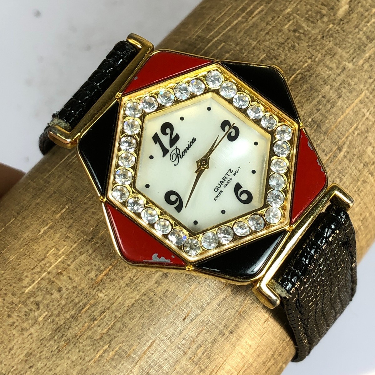 Vintage Ronica Black and Gold 18K GP Wrist Watch Ronica Gold Watch - Etsy main image 4
