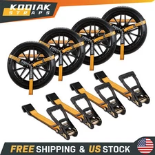 4PC Car Tie Down Strap with Flat Hook Car Trailer Hauler Ratchet Strap 2"x10' 5"