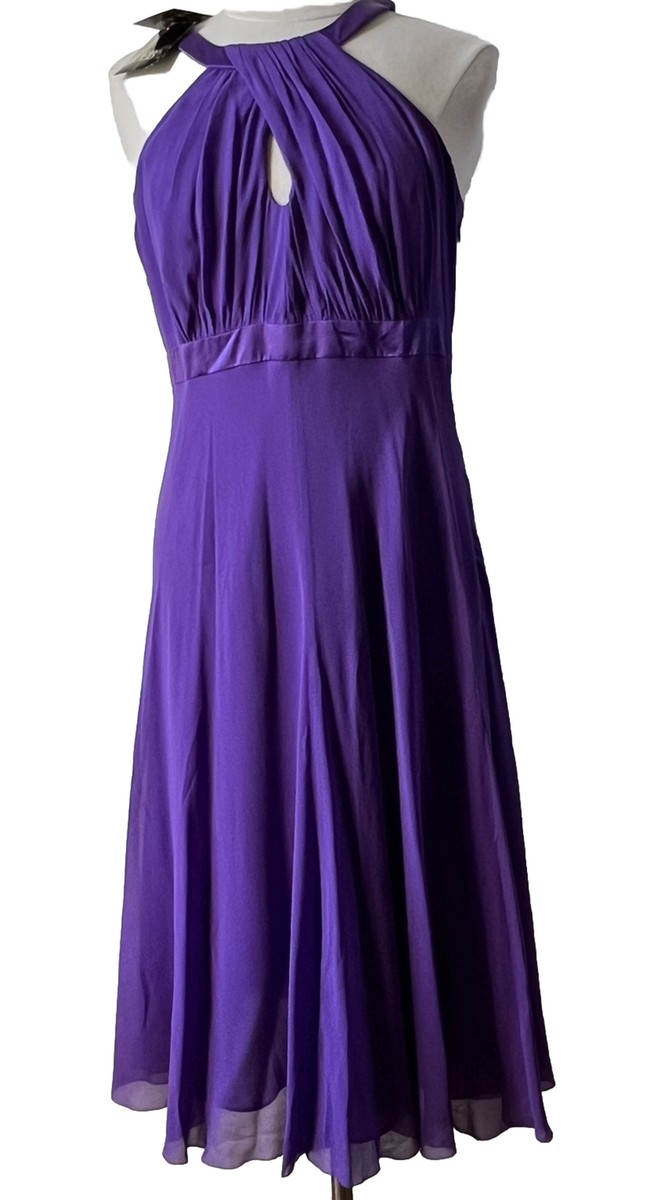 Hobbs Dress US 10 UK 14 Purple Silk Halter Midi Gown Elegant Cocktail Party  | eBay