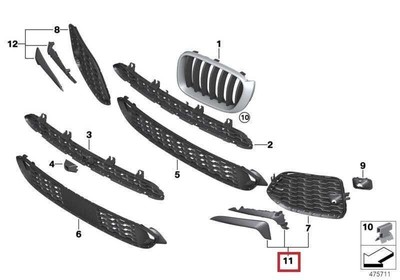 Genuine BMW X4 F26 15-17 M Sport Front Bumper Lower Grill Left 