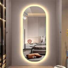 Oval Backlit LED Bathroom Mirror Full Length Wall Mounted Vanity Mirror Anti-Fog