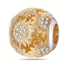 Golden Sunflower Charm For European Bracelets S925 Sterling Silver