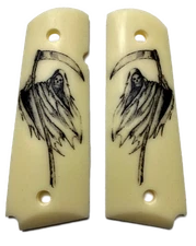 1911 fits Rock Island Colt & Clones Grips Faux Aged Ivory Grim Reaper