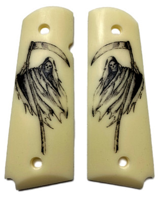 Scrimshaw Faux Ivory Scorpion Grips For 1911 Full Size Gov't Pistols