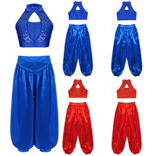 Kids Girls Dress Up Baggy Outfit Harem Crop Top And Pants Princess Character