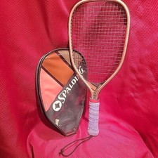 Vintage SPALDING RACQUETBALL RACQUET Cover chrome metal 4 1/16 aluminum 52-4254