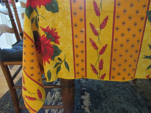 de PROVENCE L'ENFANT FRANCE TABLECLOTH & 6 NAPKINS YELLOWS RED SUNFLOWER OLIVES - Picture 4 of 9