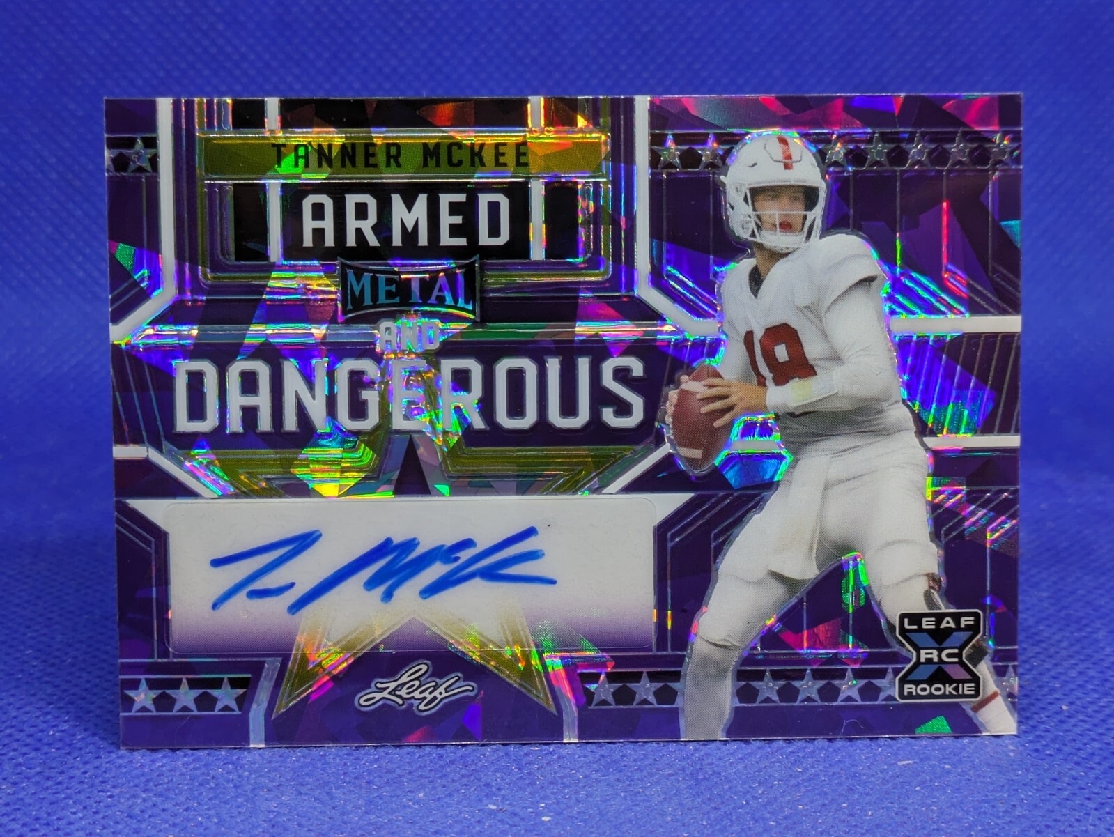 Tanner McKee Leaf Metal Armed & Dangerous Autographs #ADTM1 Pigskin Crystal