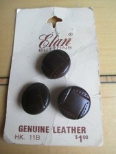 VTG ELAN GENUINE LEATHER BUTTONS SIZE 24(5/8") 4 TOTAL 0N CARDS MADE IN USA