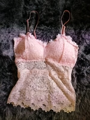 NEU Spaghetti Top Träger Spitze Floral Lolita Kawaii XS 34 BH Dessous 70 75 AA B