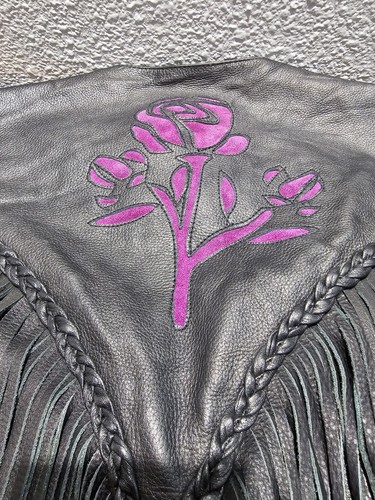 Milwaukee Leather Motorcyle Vest Womens Fringe Suade Roses 4 Pockets Sz Medium - Picture 12 of 24