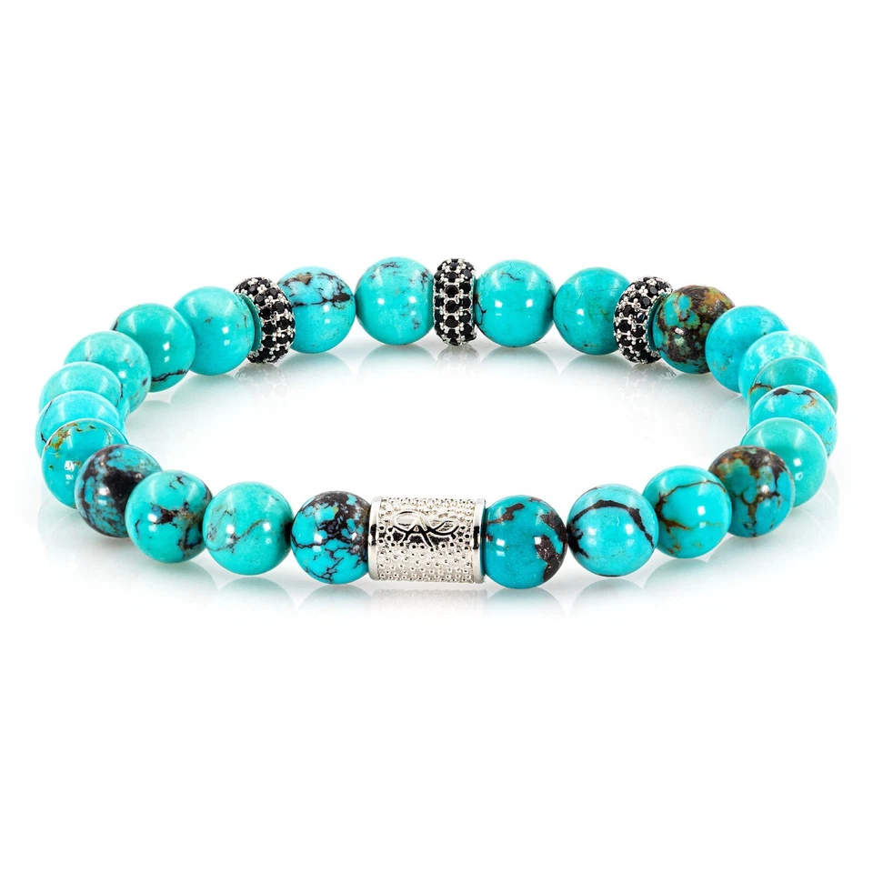 Türkis 925 Sterling Silber Armband Bracelet Perlenarmband echter USA Zirkon - Bild 2 von 4