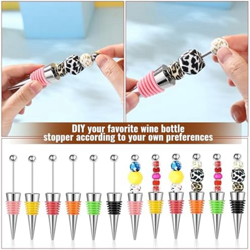 2X(24 Pcs Beadable Wine Stoppers for Wine Bottles Wine Saver Bottle