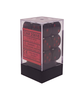 Chessex Opaque Black with Red 12 Dice Set - 6 Sided - 16mm d6 Dice Block