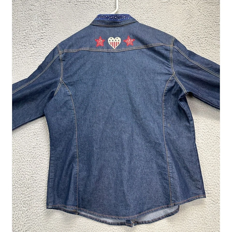 Camisa Levis Niñas Extra Grande Azul Denim Perla A Presión Vaquera Occidental Bordada Foto 2 de 4