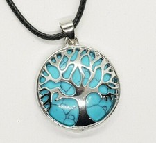 Healing Quartz Tree of Life Gemstone Round Pendant Chain Necklace Chakra Anxiety