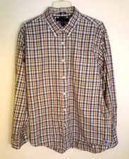 Tommy Hilfiger Plaid Checkered Slim Fit L/S Shirt - Green/Brown/Blue - Men's XL