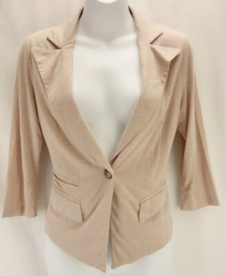 ESLEY Blazer Size Small 3/4 Sleeve Beige Single Button Tie Accent In Back Jacket