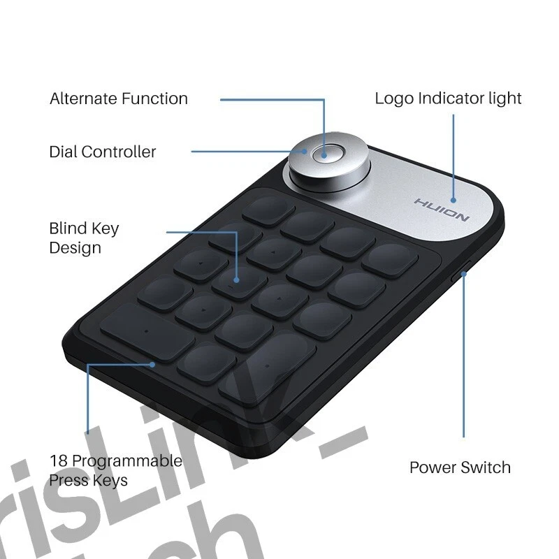 Huion K20 Keydial Compact Keyboard for Tablet/PC/Phone 18 Keys with Dial - Image 3 of 4