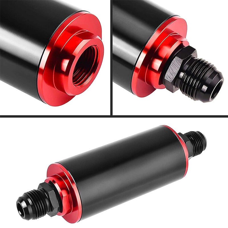 High Flow Inline Fuel Filter 100 Micron Cleanable 6AN 8AN 10AN Adapter ...