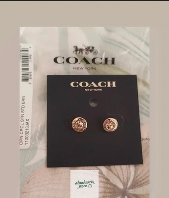 #ad Coach Open Circle Stone Pierced Earrings Silver Plated Stud $18.90