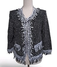 St. John Black  White Fringe Knit Jacket   Size 6 Retail  1,985